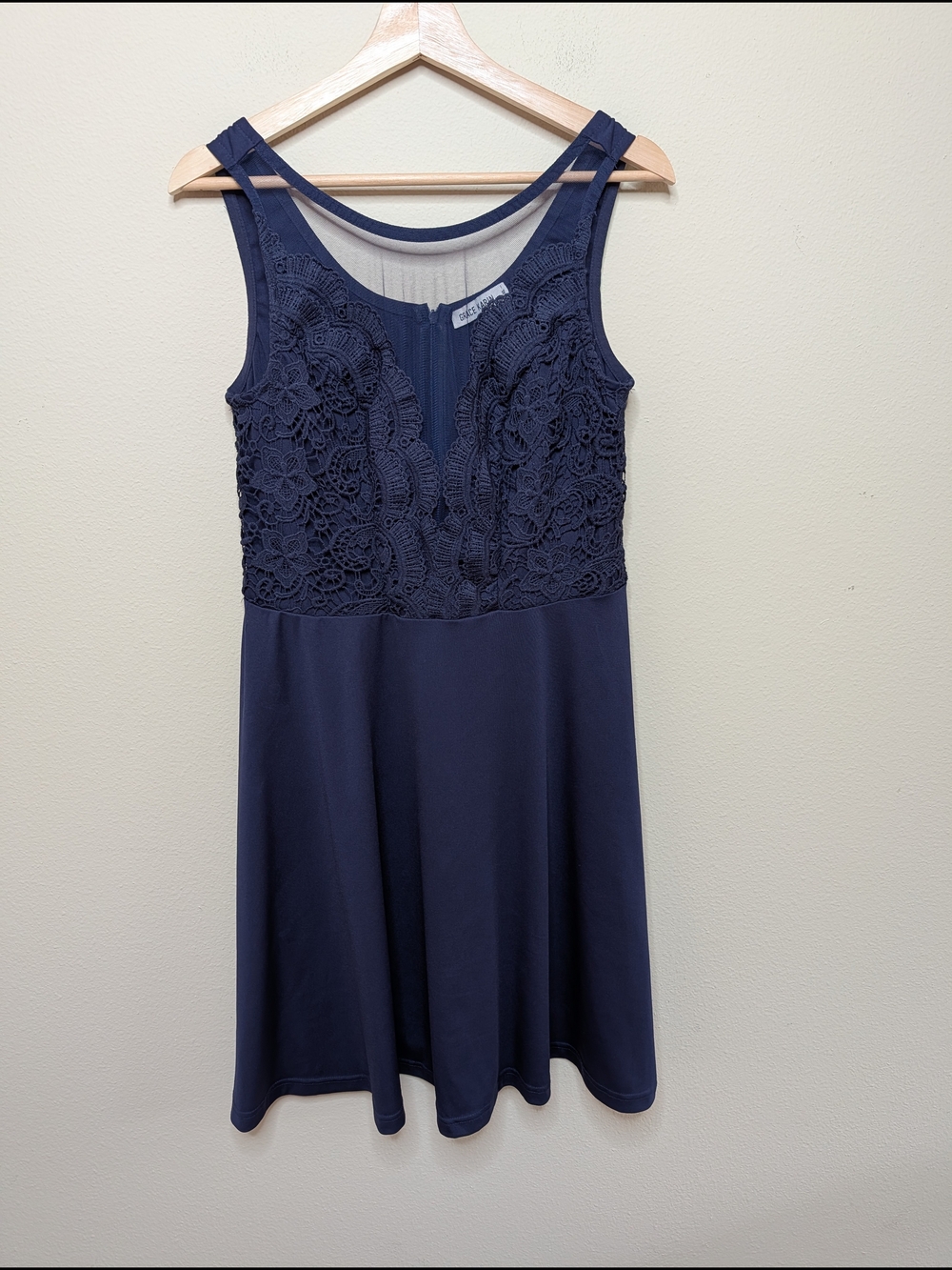 Grace Karin Navy Blue Lace Bodice Skater Dress Size XL Sleeveless Mesh